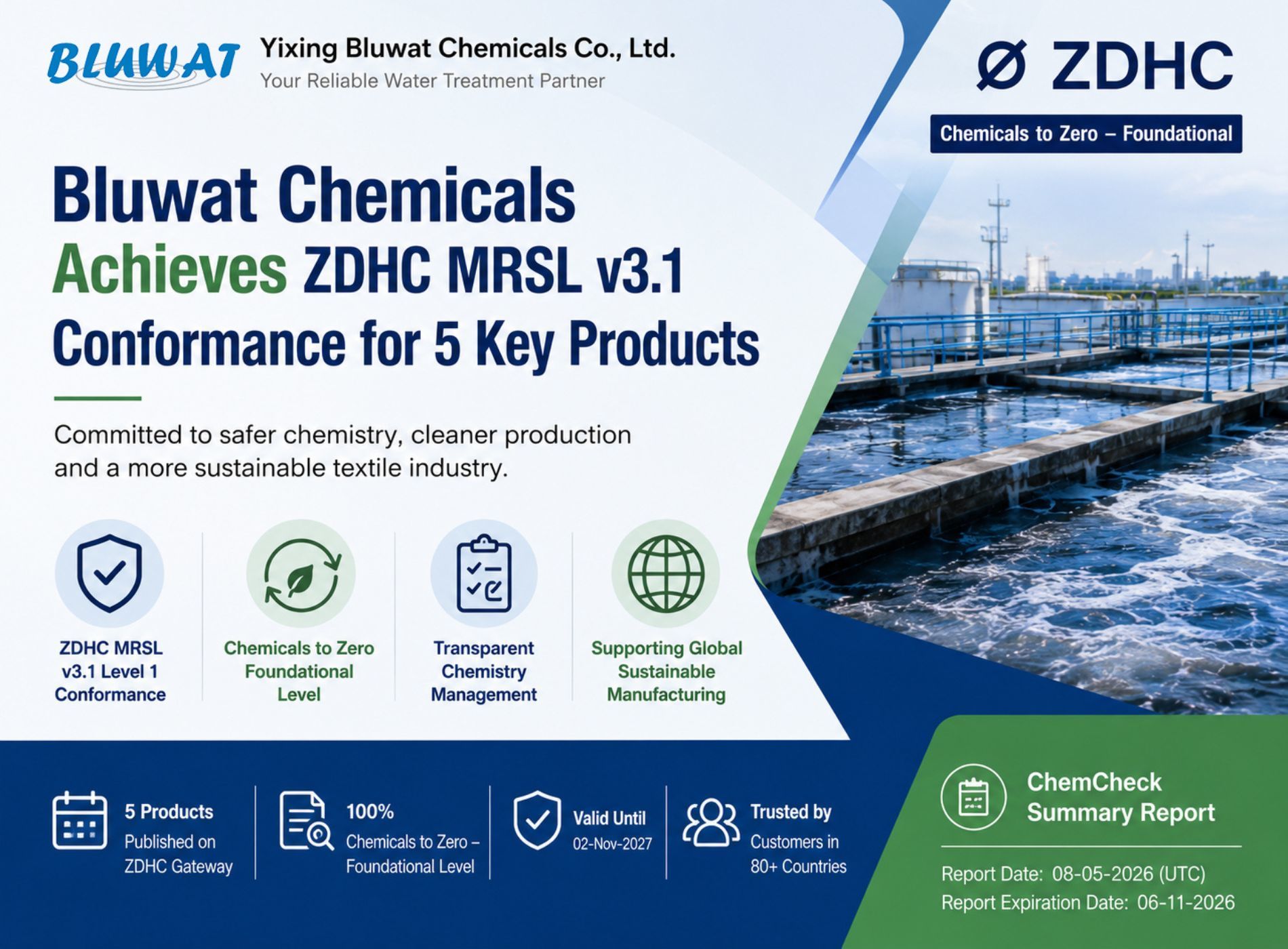 नवीनतम कंपनी ब्लॉग के बारे में Bluwat Chemicals Expands Sustainable Textile Chemical Portfolio with ZDHC-Conformant Products